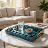 Rectangular Tray Set of 2 | Marble Design | Gold Handle | Teal Blue 16 18"