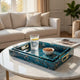 Rectangular Tray Set of 2 | Marble Design | Gold Handle | Teal Blue 16 18"