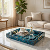 Rectangular Tray Set of 2 | Marble Design | Gold Handle | Teal Blue 16 18"