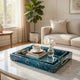 Rectangular Tray Set of 2 | Marble Design | Gold Handle | Teal Blue 16 18"