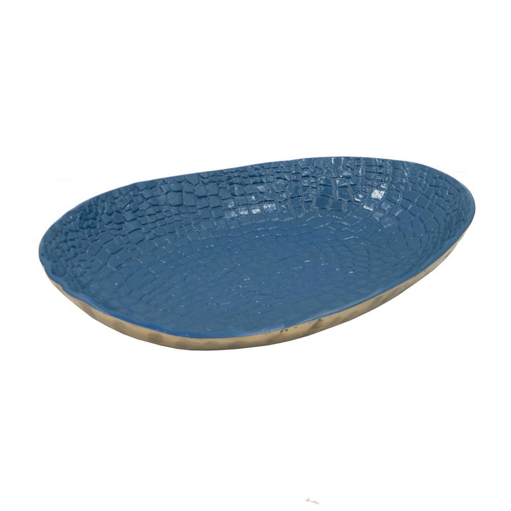 Dany Decorative Curved Platter | Crocodile Texture | Blue Aluminum 17"