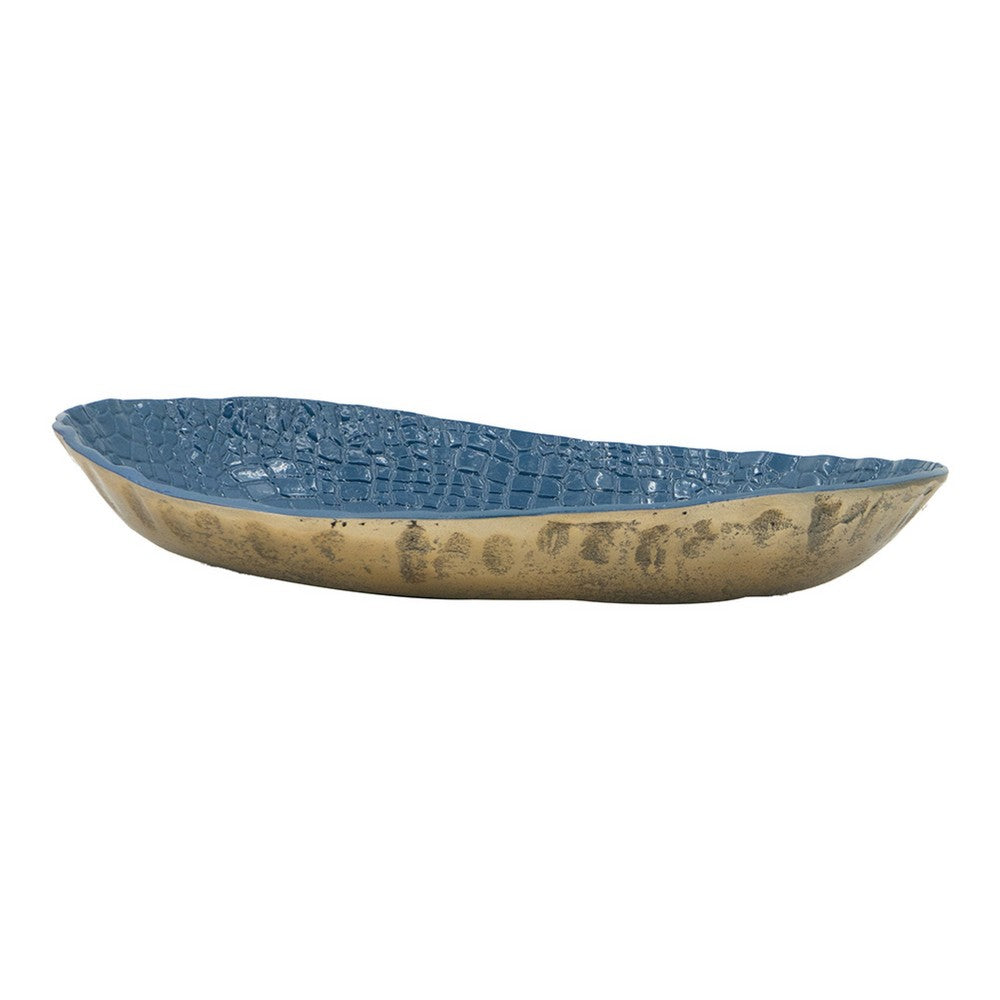 Dany Decorative Curved Platter | Crocodile Texture | Blue Aluminum 17"