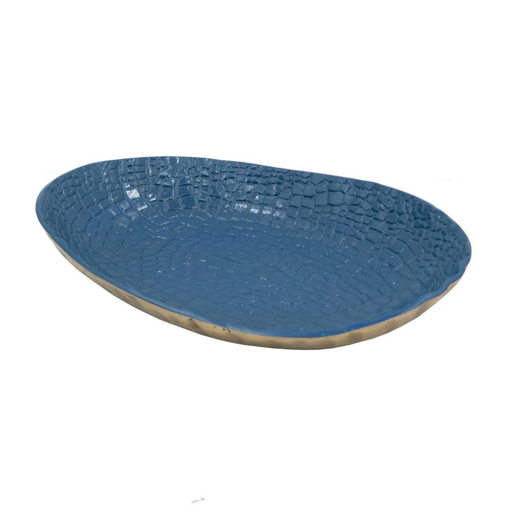 Dany Decorative Curved Platter | Crocodile Texture | Blue Aluminum 17"