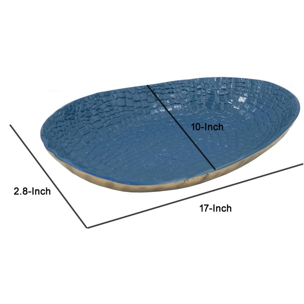 Dany Decorative Curved Platter | Crocodile Texture | Blue Aluminum 17"