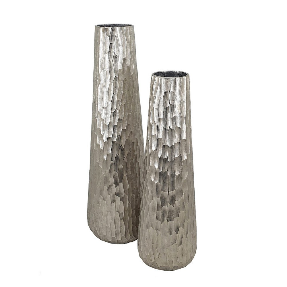 Decorative Vase Set of 2 | Handcrafted Design | Textured Silver 23 20"