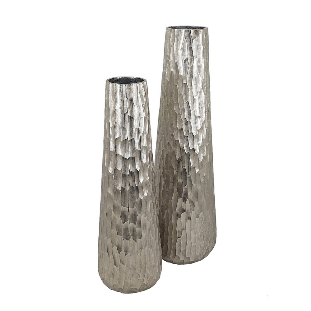 Decorative Vase Set of 2 | Handcrafted Design | Textured Silver 23 20"