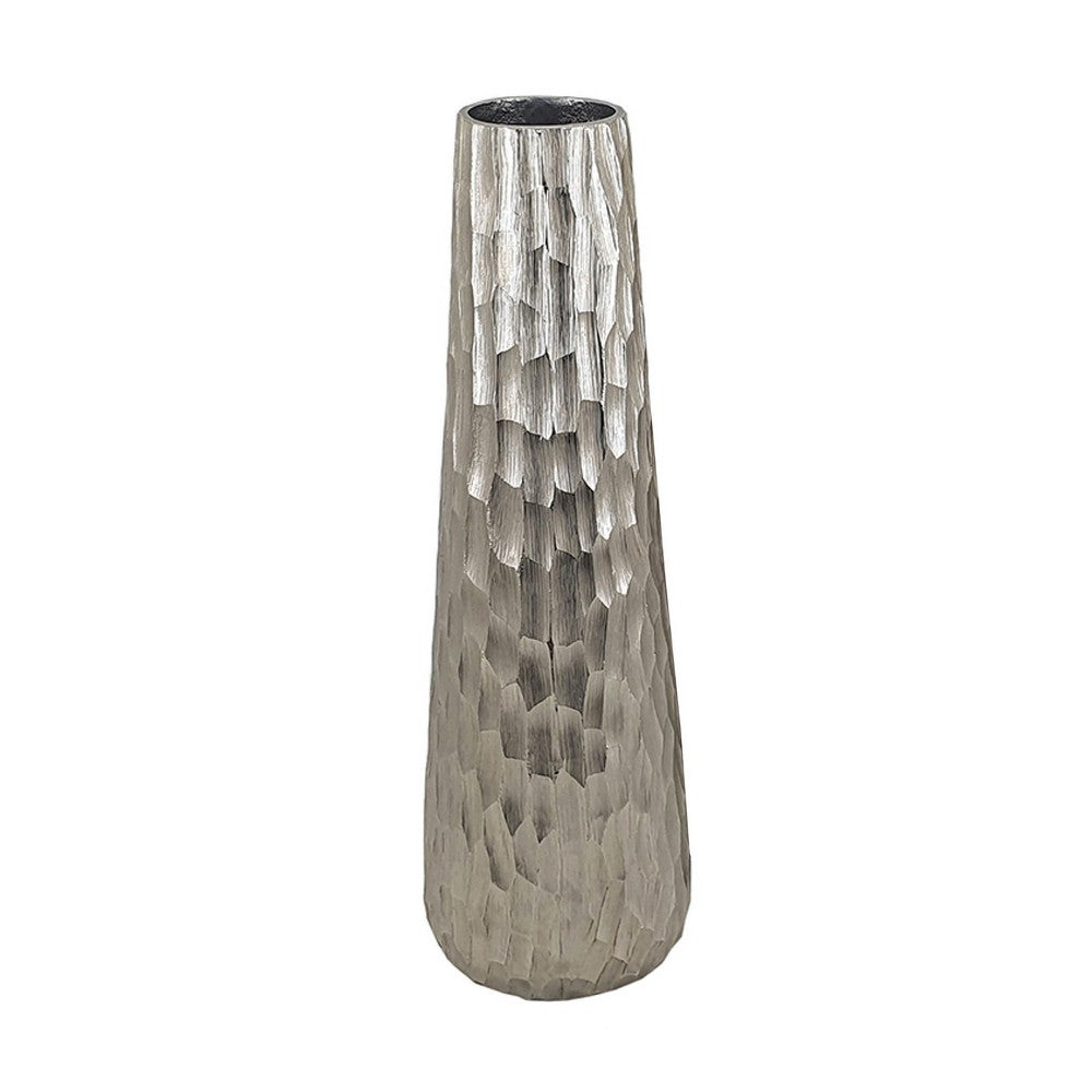 Decorative Vase Set of 2 | Handcrafted Design | Textured Silver 23 20"
