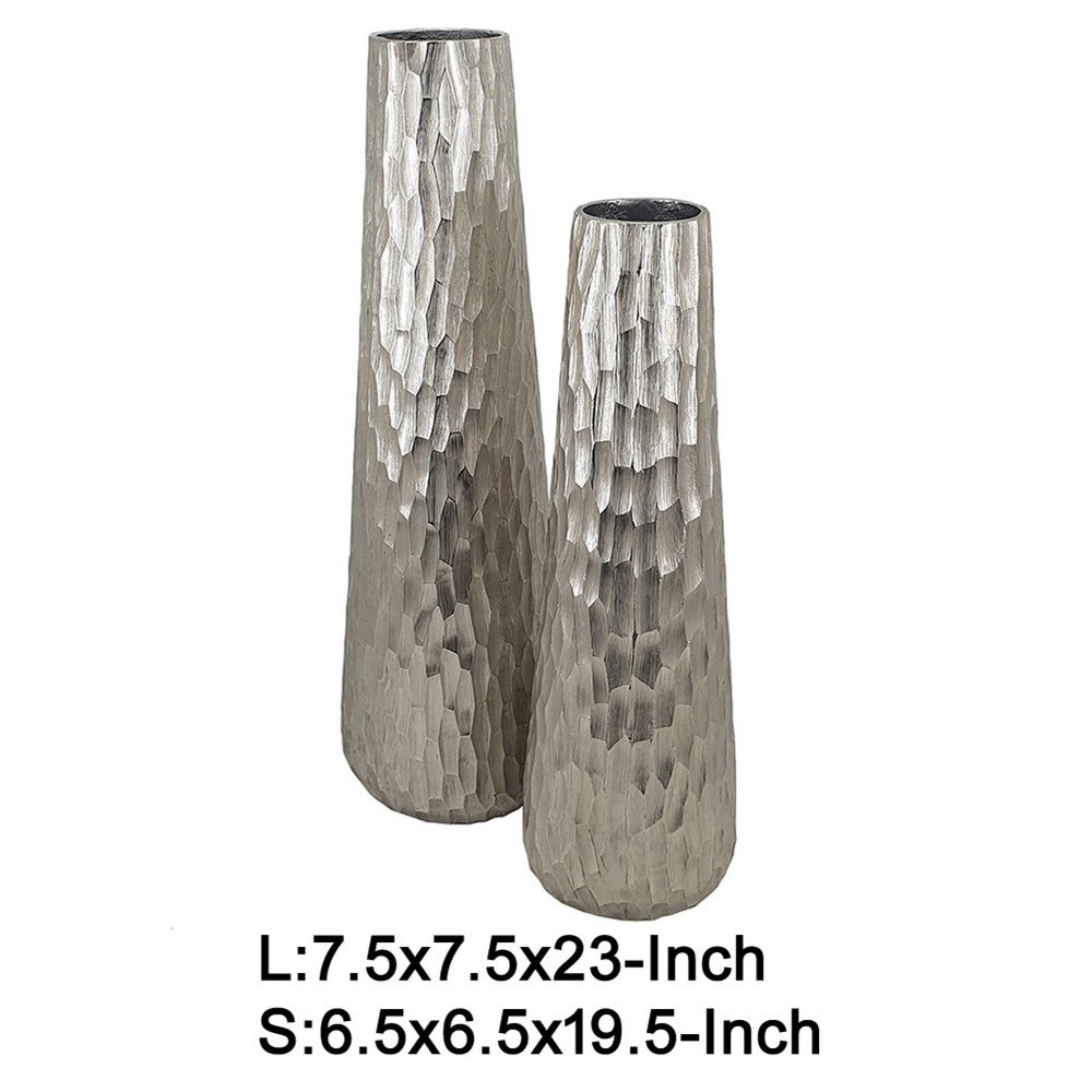 Decorative Vase Set of 2 | Handcrafted Design | Textured Silver 23 20"