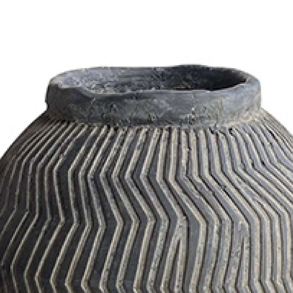 Decorative Pot | Chevron Pattern | Traditional Shape | Gray Cement 17"