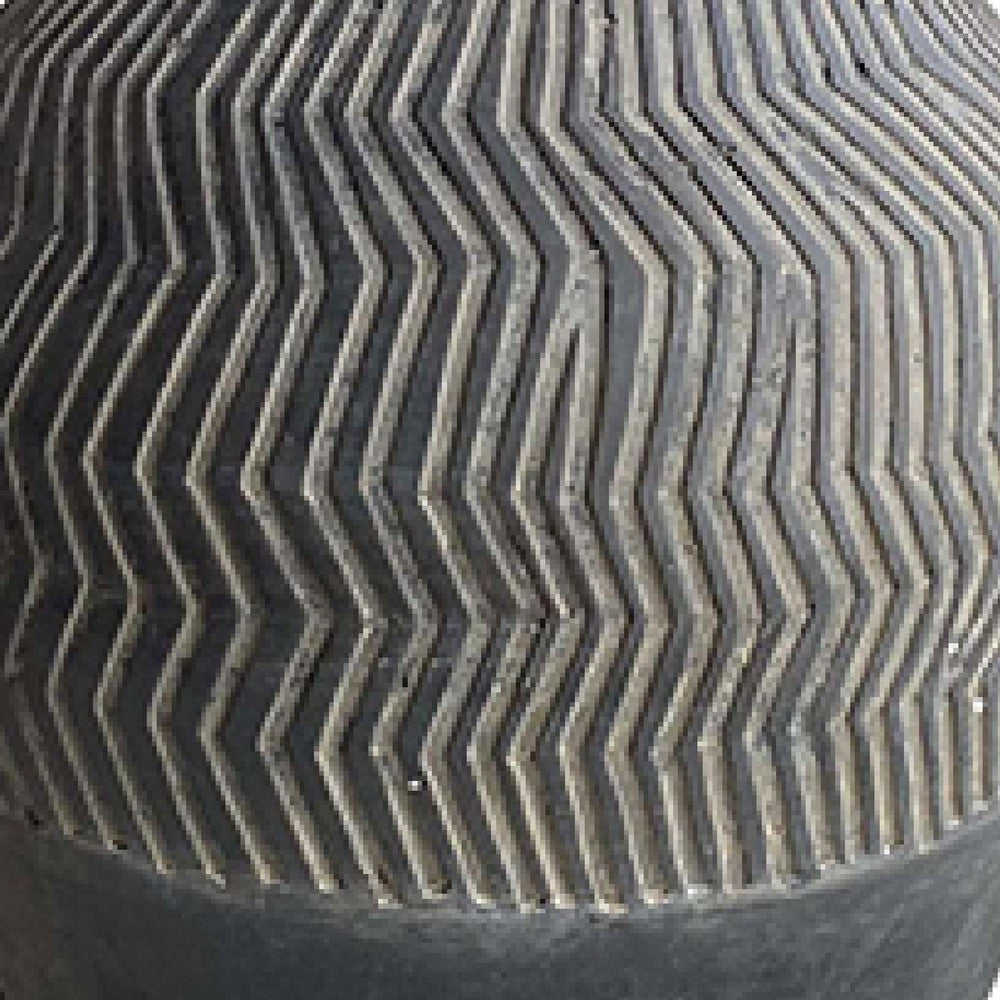 Decorative Pot | Chevron Pattern | Traditional Shape | Gray Cement 17"