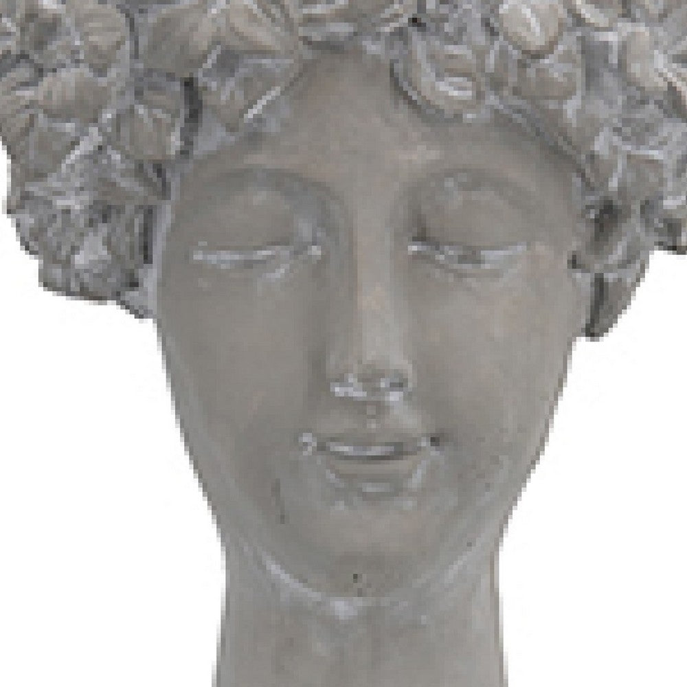 Decorative Vase | Women Head w Flower Wreath | Gray Cement | 23"