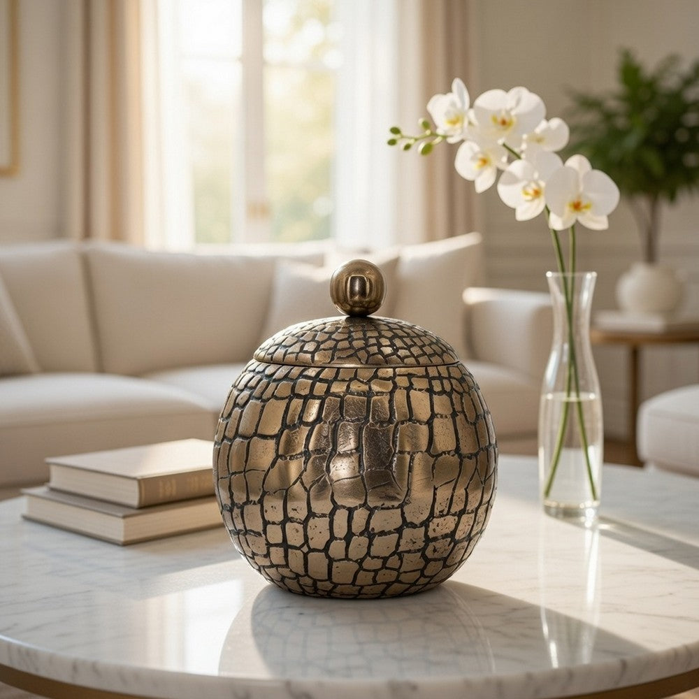 Dany Lidded Pot | Crocodile Texture | Watertight Base | Gold Aluminum 9"