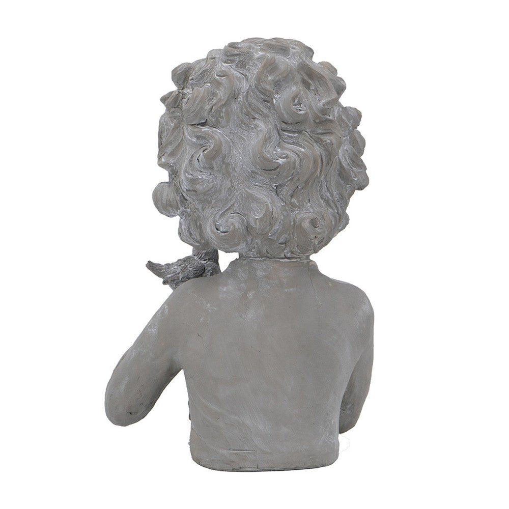 Decorative Vase | Bird on Girl's Hand Sculpture | Gray Polyresin | 12"