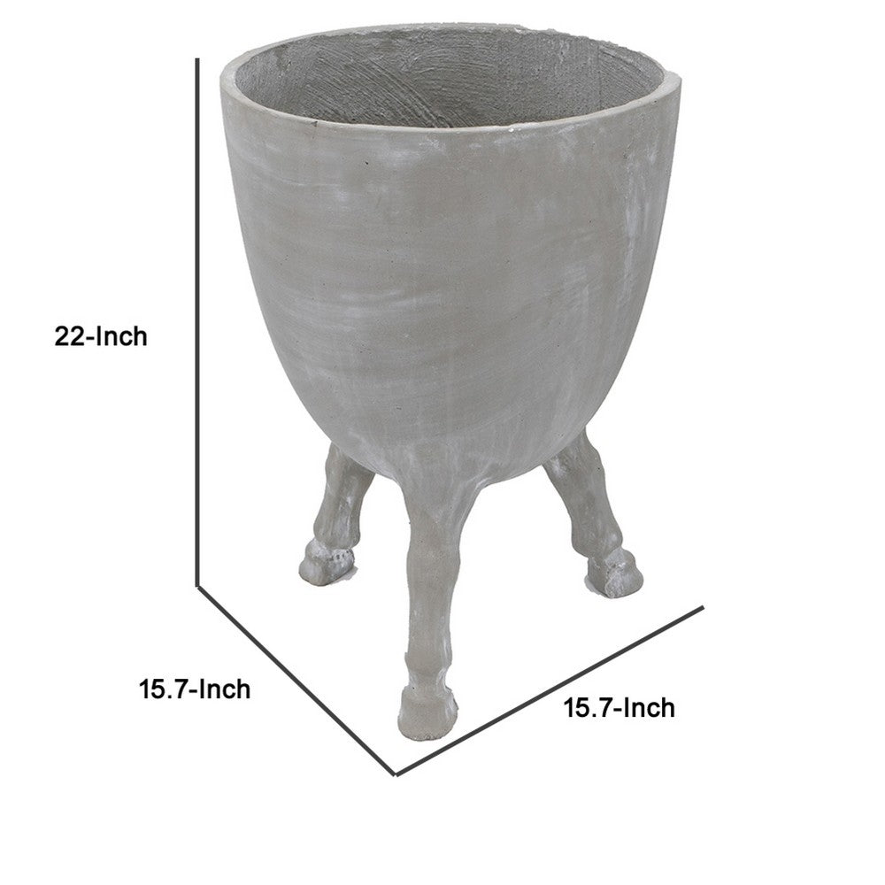 Decorative Planter w Tripod Legs | 22" Gray Cement | Modern Style