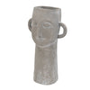 Decorative Vase | Human Face Sculpture | Loop Handles | 21" Gray Cement