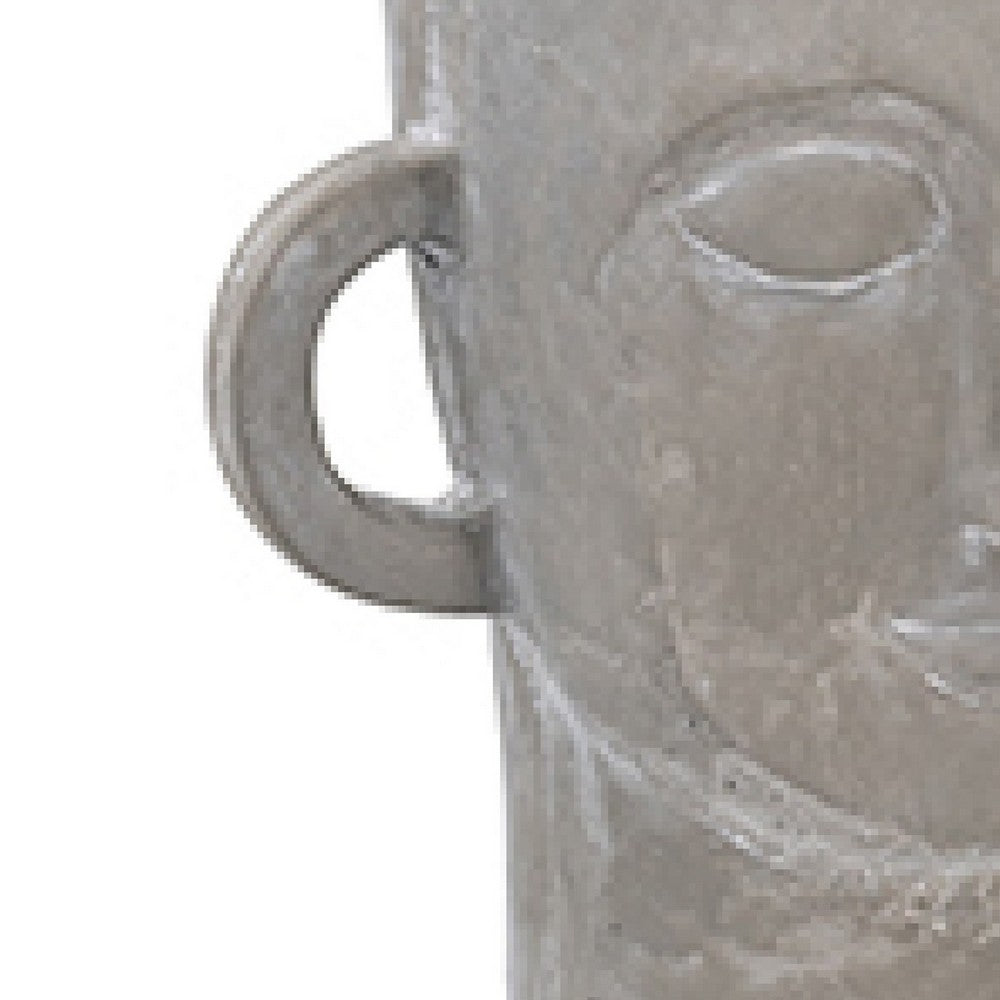 Decorative Vase | Human Face Sculpture | Loop Handles | 21" Gray Cement