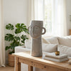 Decorative Vase | Human Face Sculpture | Loop Handles | 21" Gray Cement