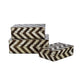 Storage Box Set of 3 | Zigzag Bone Inlay | White & Brown 9 7 6"