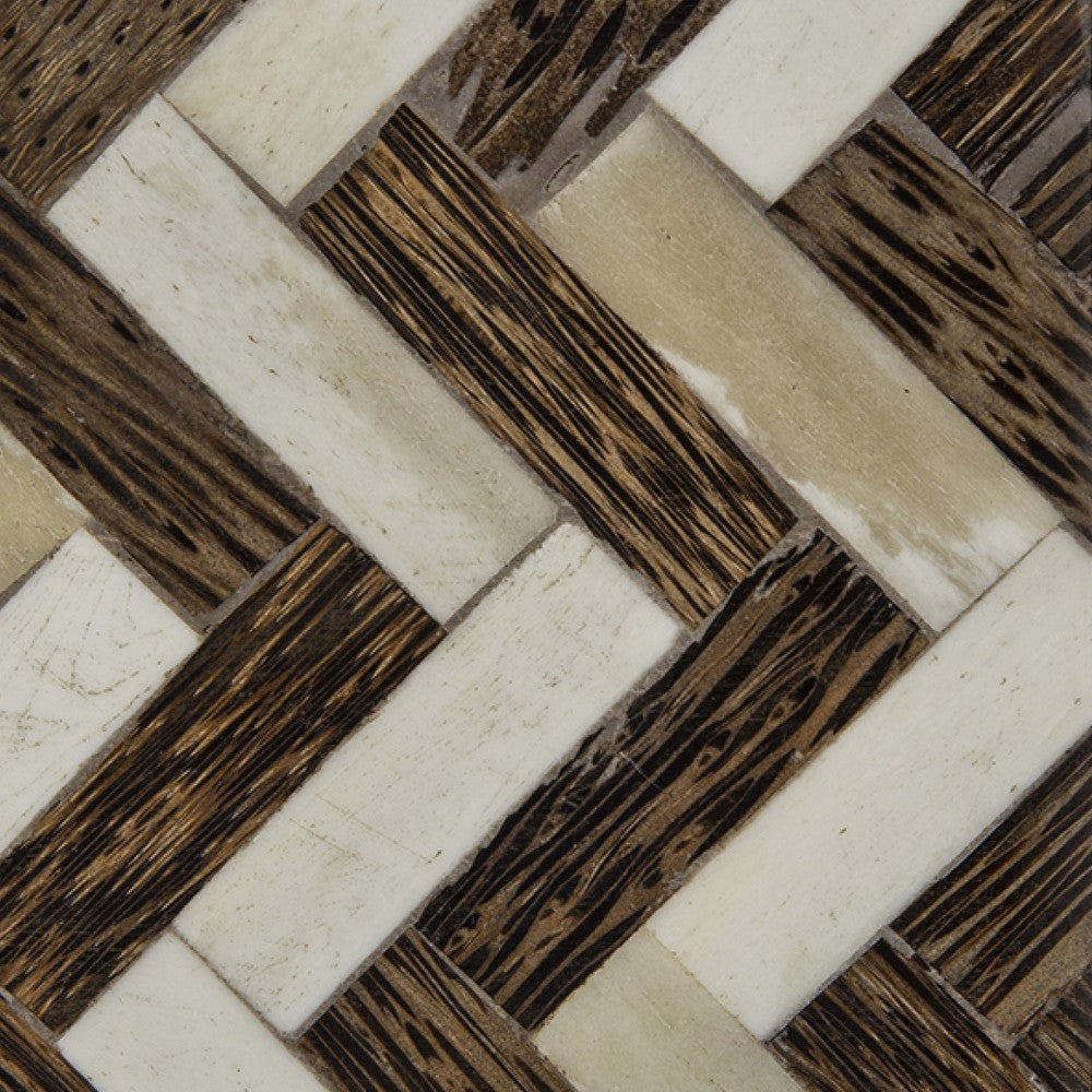 Storage Box Set of 3 | Zigzag Bone Inlay | White & Brown 9 7 6"