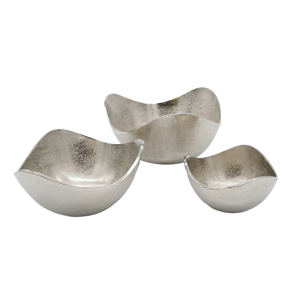 Decorative Bowl Set of 3 | Asymmetric Boat-Shape | Silver 12 10 7"