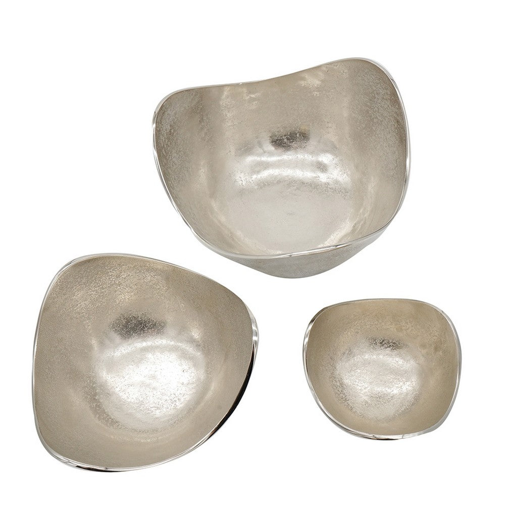 Decorative Bowl Set of 3 | Asymmetric Boat-Shape | Silver 12 10 7"