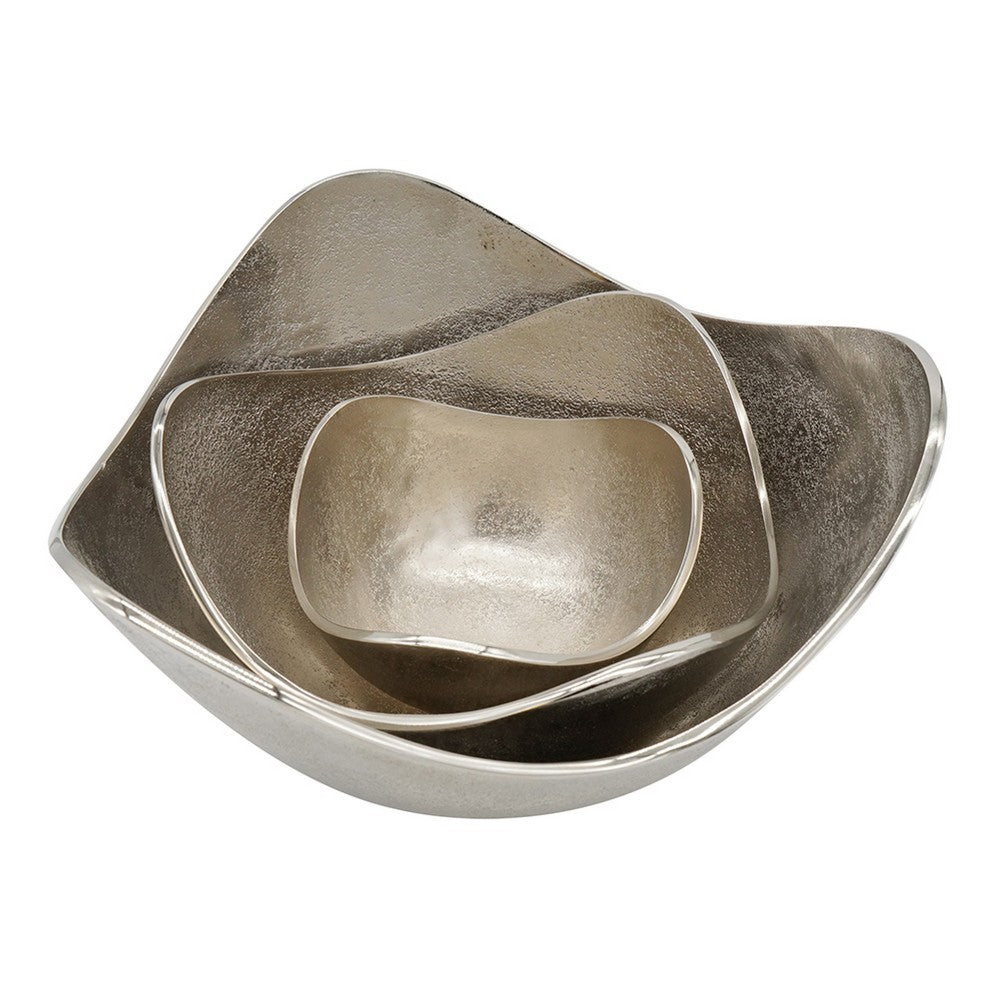 Decorative Bowl Set of 3 | Asymmetric Boat-Shape | Silver 12 10 7"