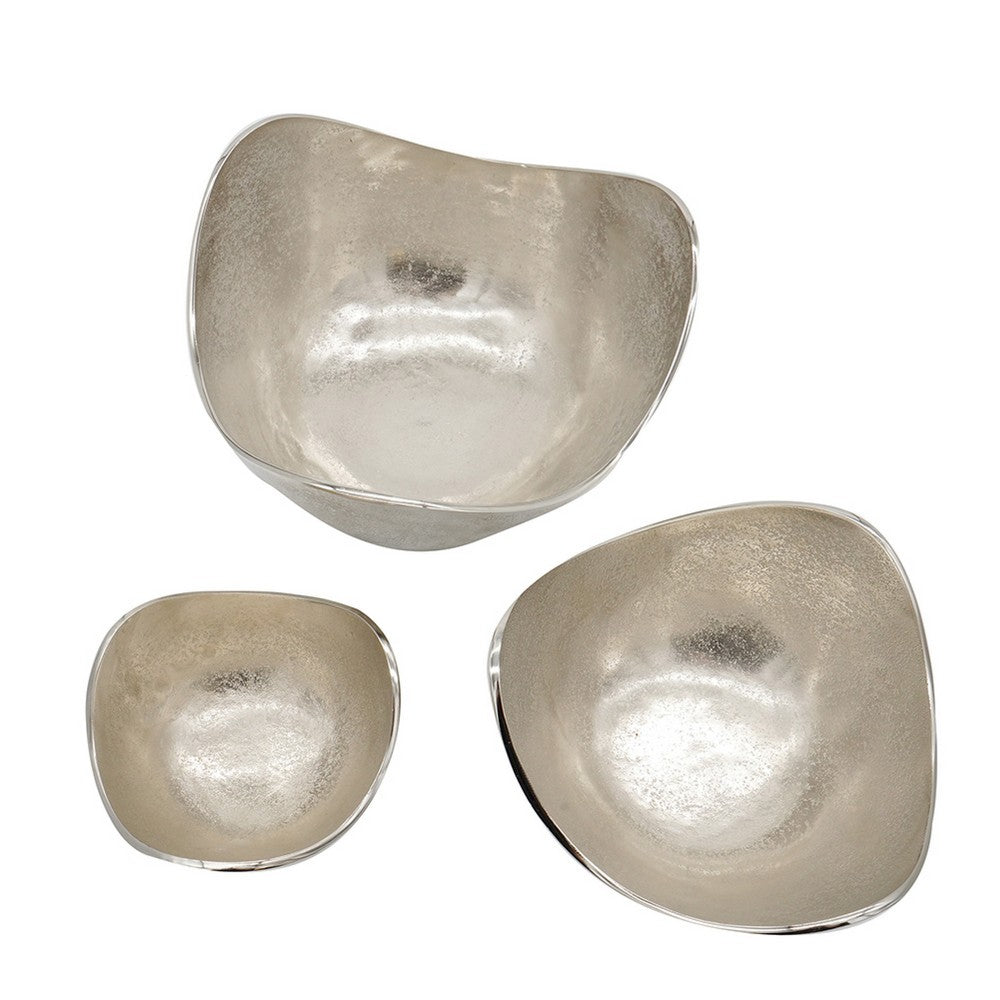 Decorative Bowl Set of 3 | Asymmetric Boat-Shape | Silver 12 10 7"