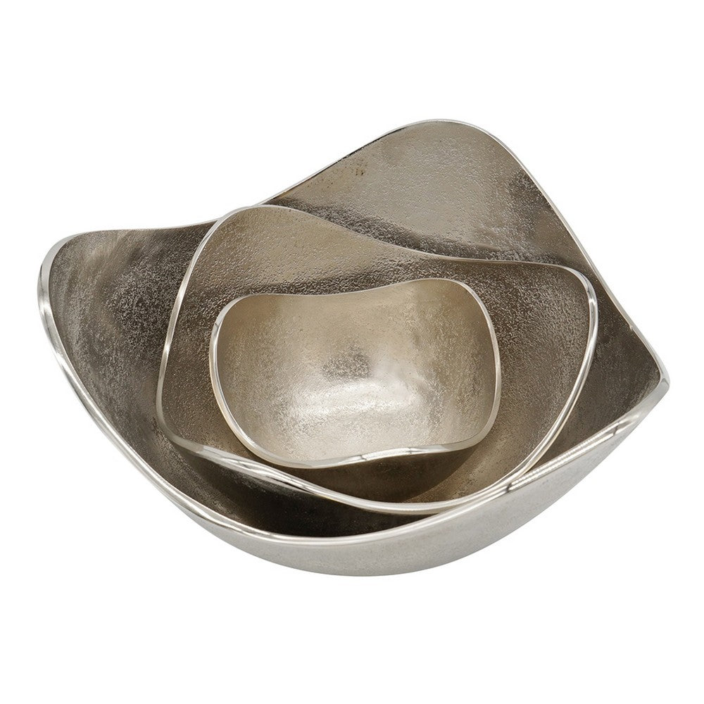 Decorative Bowl Set of 3 | Asymmetric Boat-Shape | Silver 12 10 7"