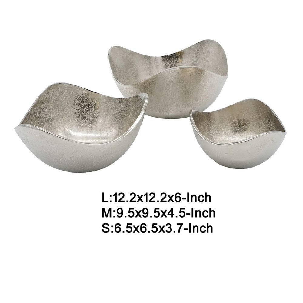Decorative Bowl Set of 3 | Asymmetric Boat-Shape | Silver 12 10 7"