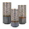 Lantern Set of 3 | Cylindrical | Pieced Lattice Gold | Gray 15 13 11"