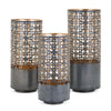 Lantern Set of 3 | Cylindrical | Pieced Lattice Gold | Gray 15 13 11"