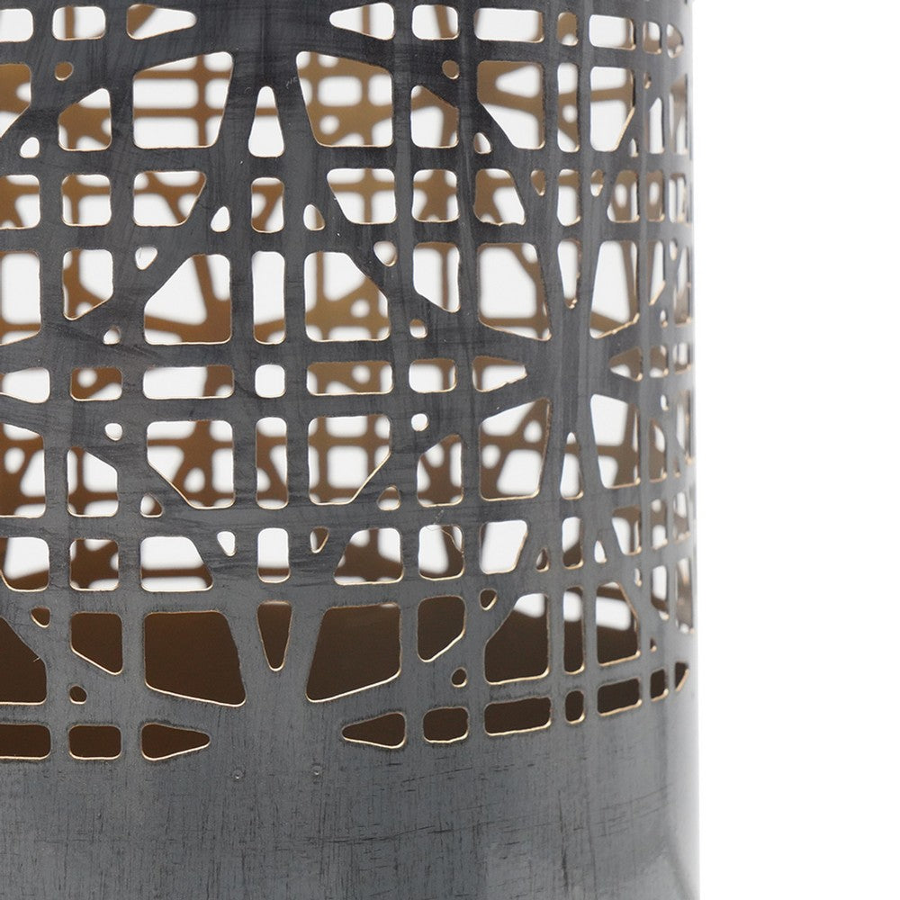 Lantern Set of 3 | Cylindrical | Pieced Lattice Gold | Gray 15 13 11"