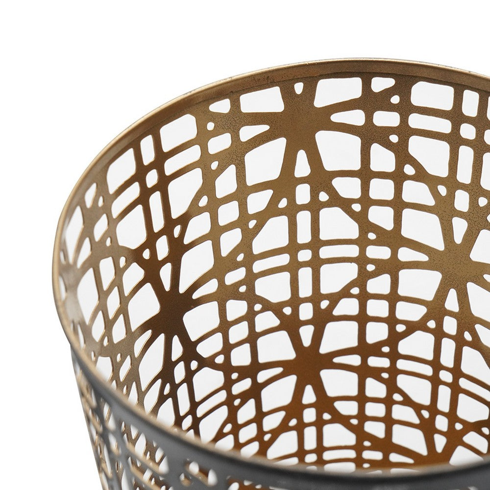 Lantern Set of 3 | Cylindrical | Pieced Lattice Gold | Gray 15 13 11"