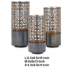 Lantern Set of 3 | Cylindrical | Pieced Lattice Gold | Gray 15 13 11"