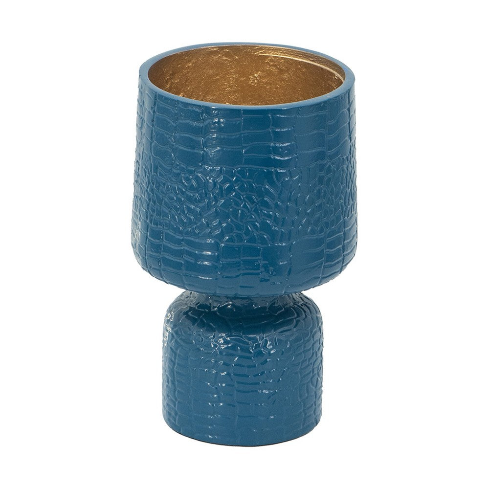 Dany Vase | Crocodile Texture | Watertight Base | 8" Blue Aluminum