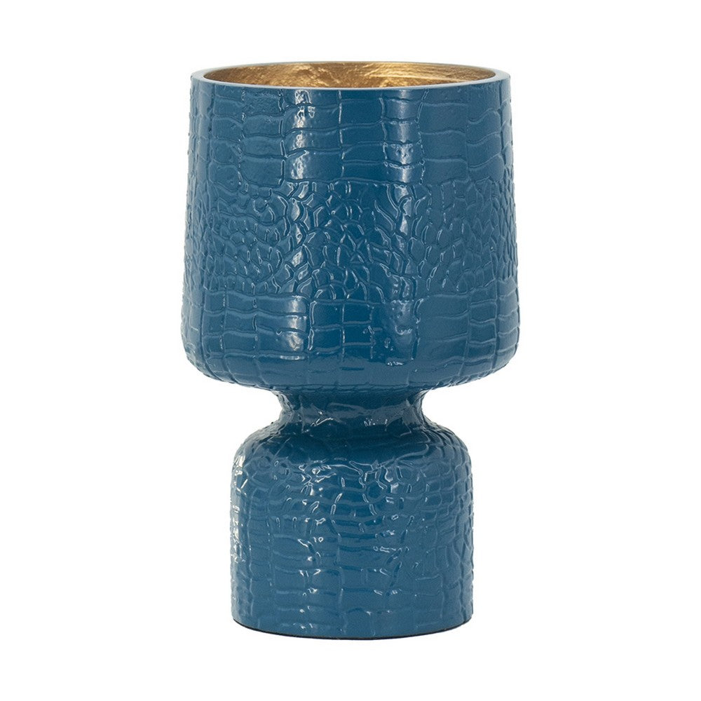 Dany Vase | Crocodile Texture | Watertight Base | 8" Blue Aluminum
