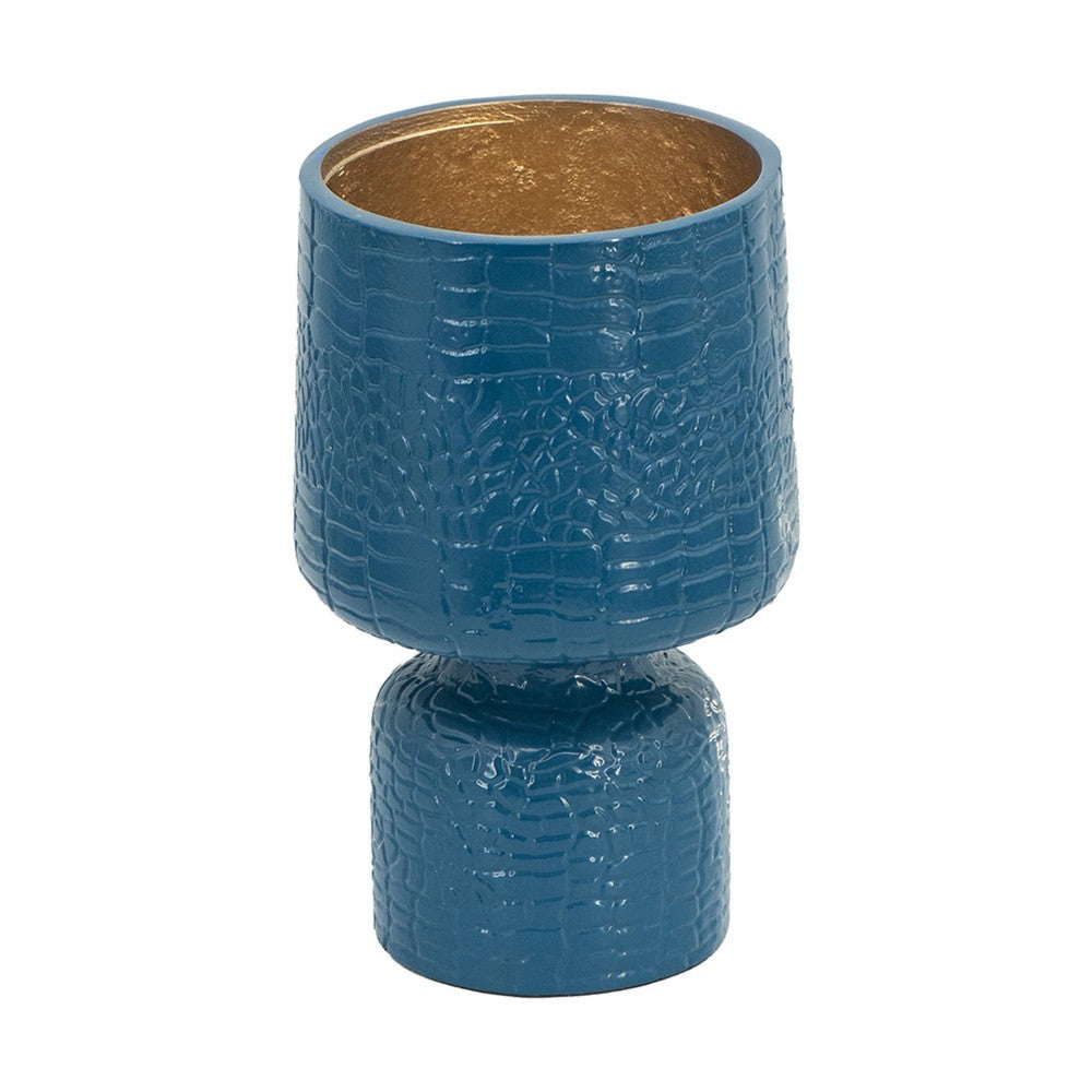 Dany Vase | Crocodile Texture | Watertight Base | 8" Blue Aluminum