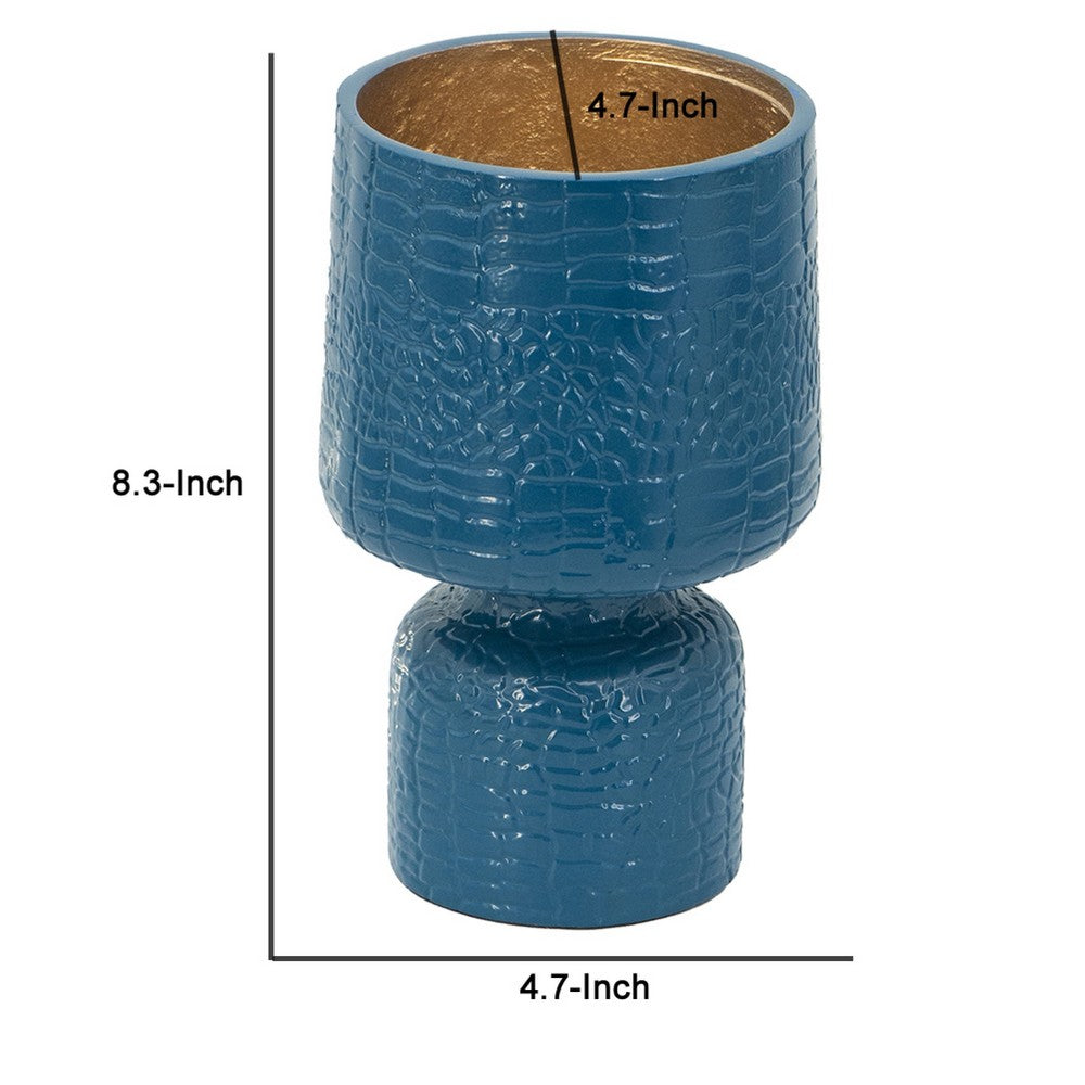Dany Vase | Crocodile Texture | Watertight Base | 8" Blue Aluminum