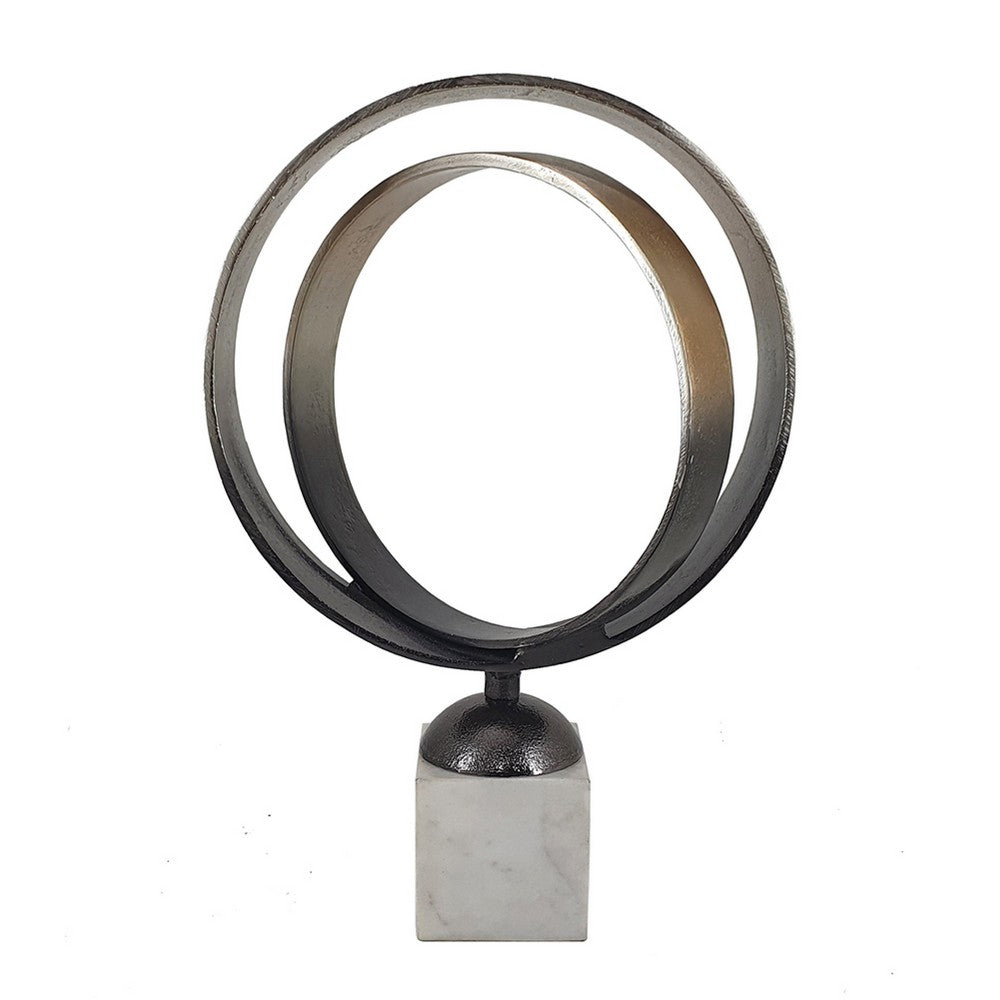 19" Tabletop Decor | Ring Statuary on White Marble Base | Black Metal