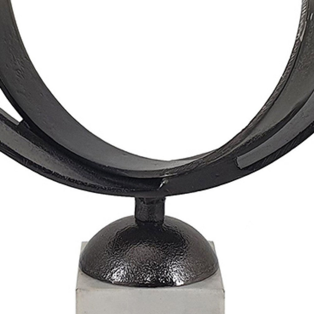 19" Tabletop Decor | Ring Statuary on White Marble Base | Black Metal