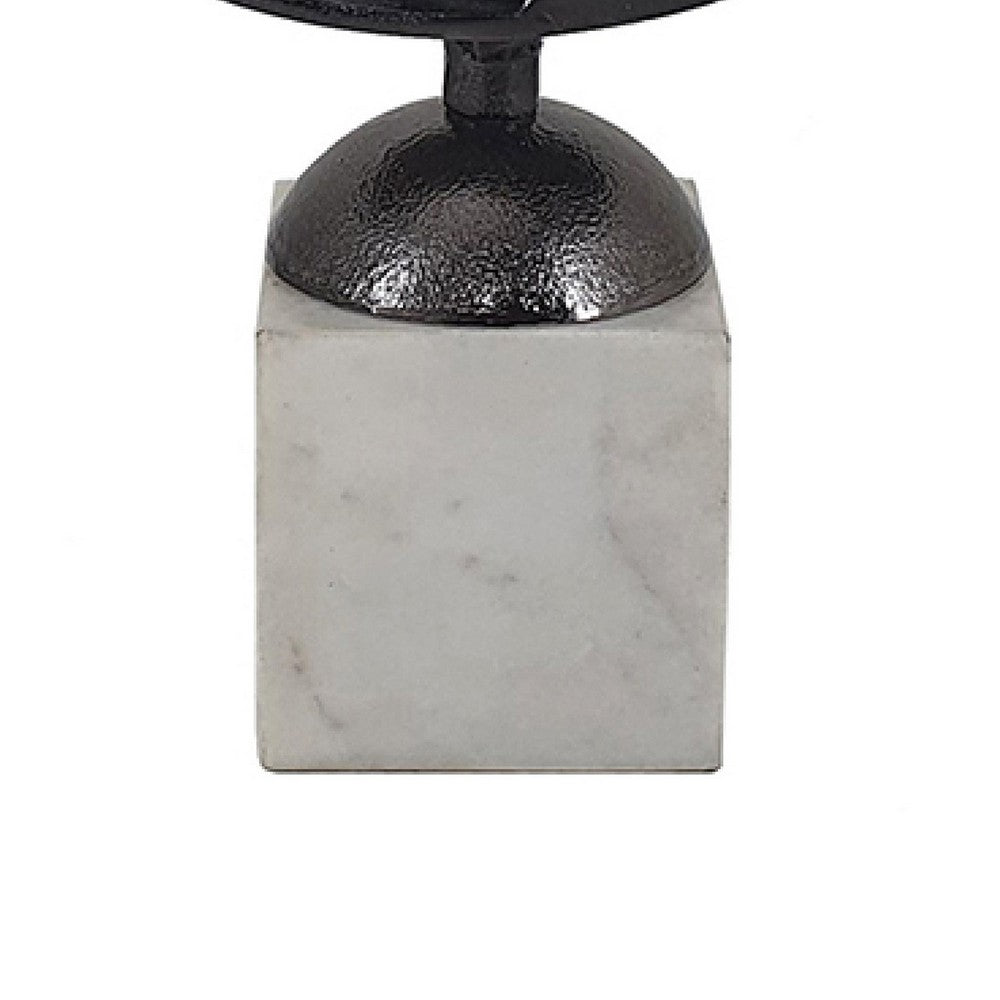 19" Tabletop Decor | Ring Statuary on White Marble Base | Black Metal