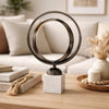 19" Tabletop Decor | Ring Statuary on White Marble Base | Black Metal