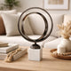 19" Tabletop Decor | Ring Statuary on White Marble Base | Black Metal