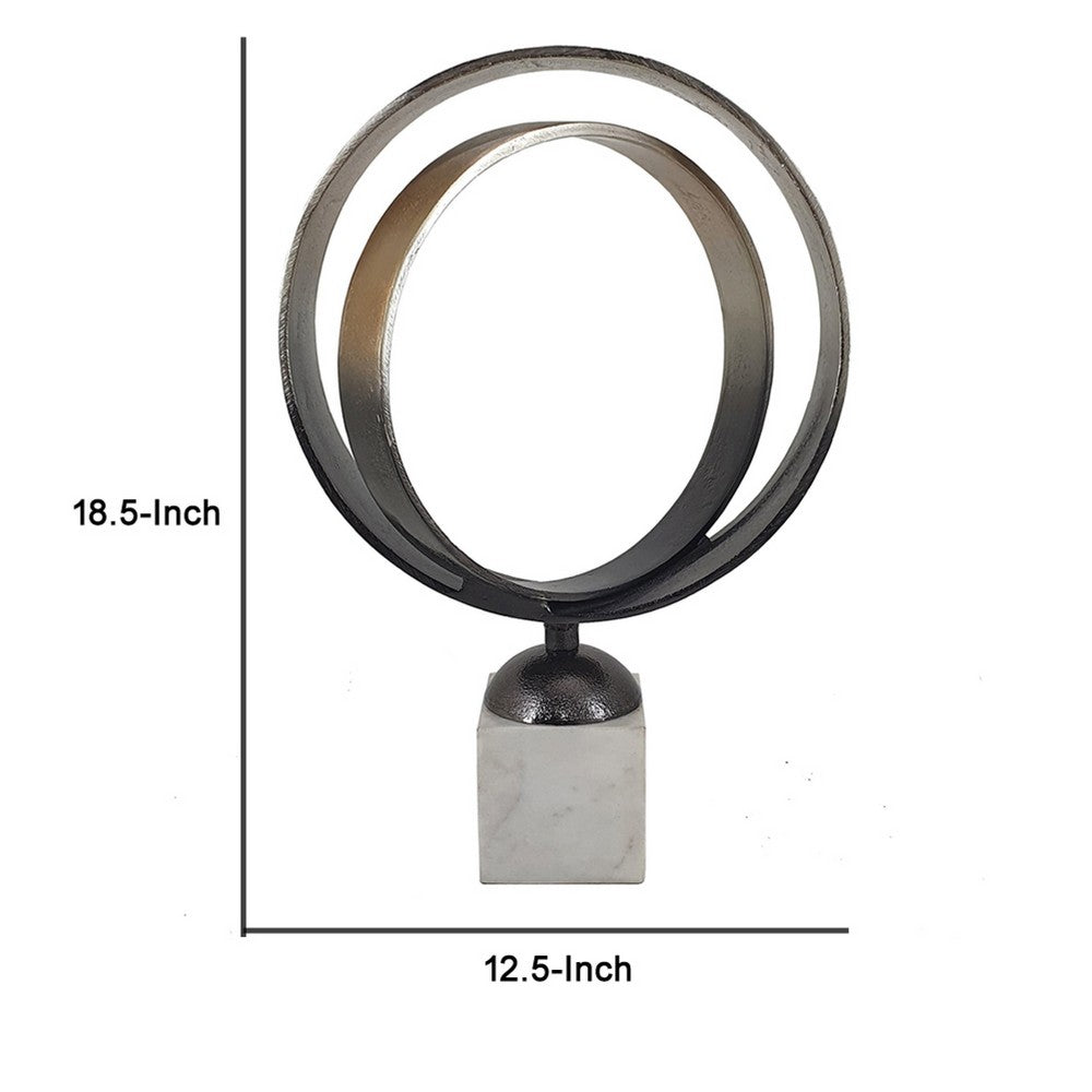 19" Tabletop Decor | Ring Statuary on White Marble Base | Black Metal