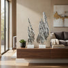 Tree Bark Sculpture Set of 2 | White Marble | Silver Aluminum 27 23"