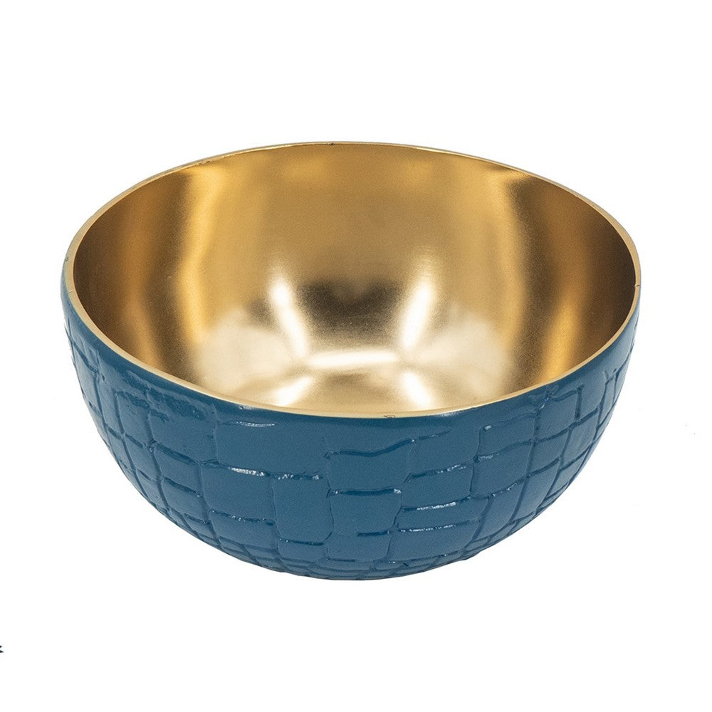 Dany 9" Decorative Bowl | Crocodile Texture | Blue & Gold Aluminum