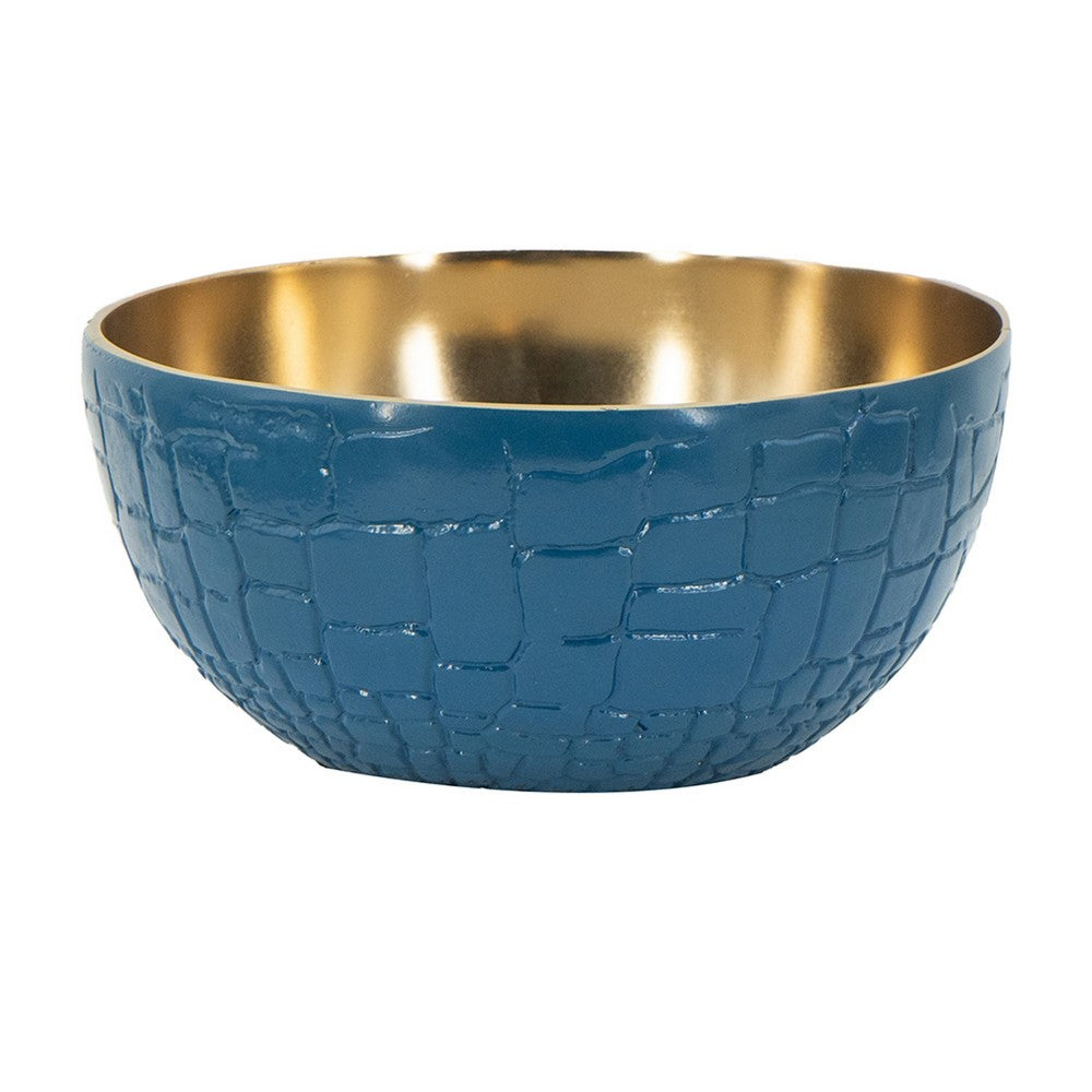 Dany 9" Decorative Bowl | Crocodile Texture | Blue & Gold Aluminum