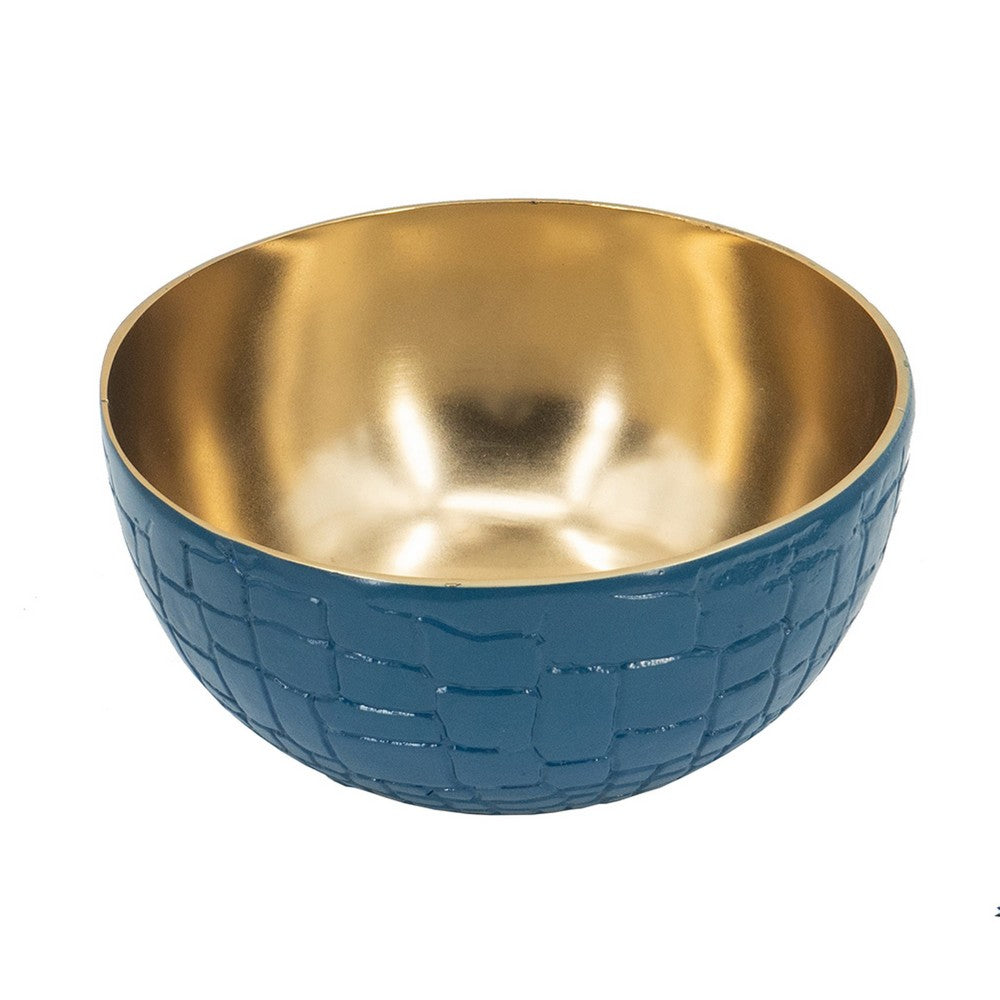 Dany 9" Decorative Bowl | Crocodile Texture | Blue & Gold Aluminum