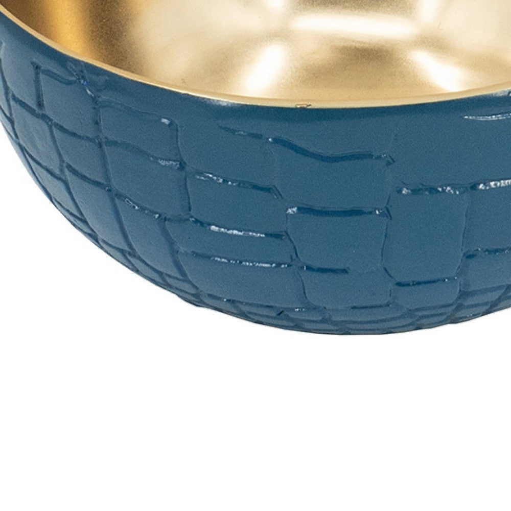 Dany 9" Decorative Bowl | Crocodile Texture | Blue & Gold Aluminum