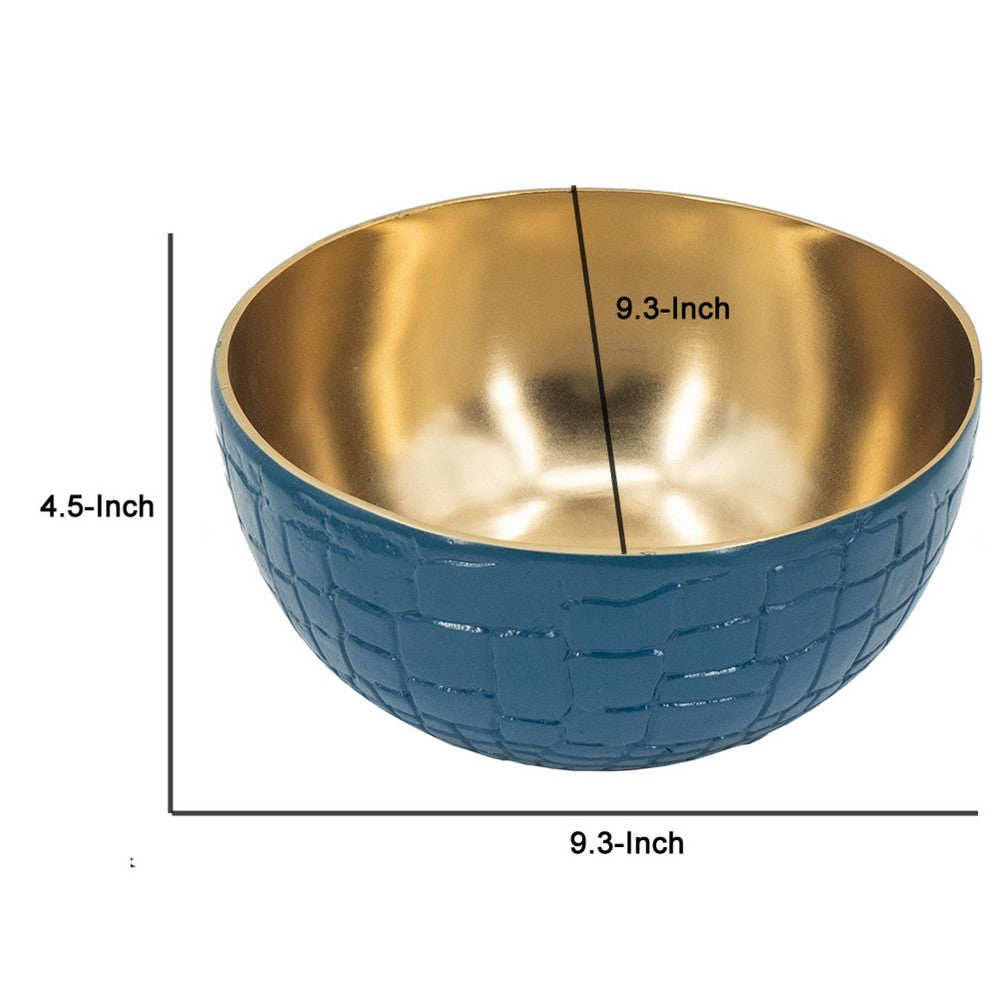 Dany 9" Decorative Bowl | Crocodile Texture | Blue & Gold Aluminum